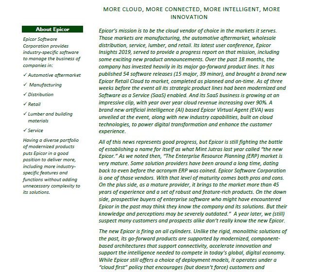  Analyst Report Mint Jutras – Epicor Firing on All Cylinders