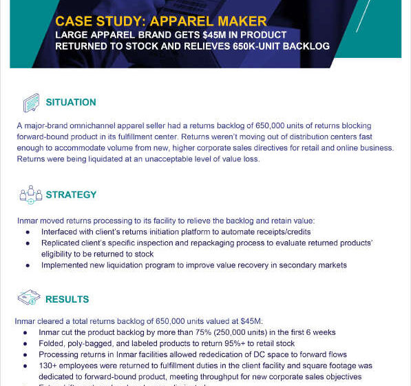  Case Study: Apparel Maker Large Apparel Brand Recovers $45M in Product Returned to Stock and Relieves 650K-Unit Backlog