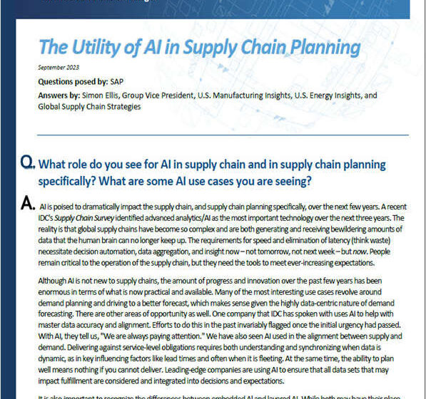  IDC: The Utility of AI in Supply Chain Planning